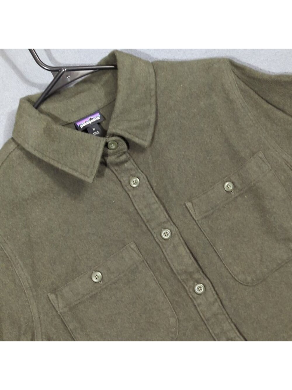 Patagonia Fjord Flannel Shirt Women's M Green Organic Cotton Outdoor Hiking Camp